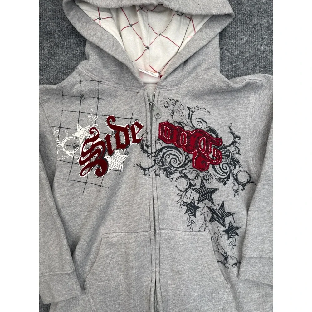 Sideout Kids Large 10/12 Full Zip Hoodie Gray Red Graphic Y2K Sweatshirt